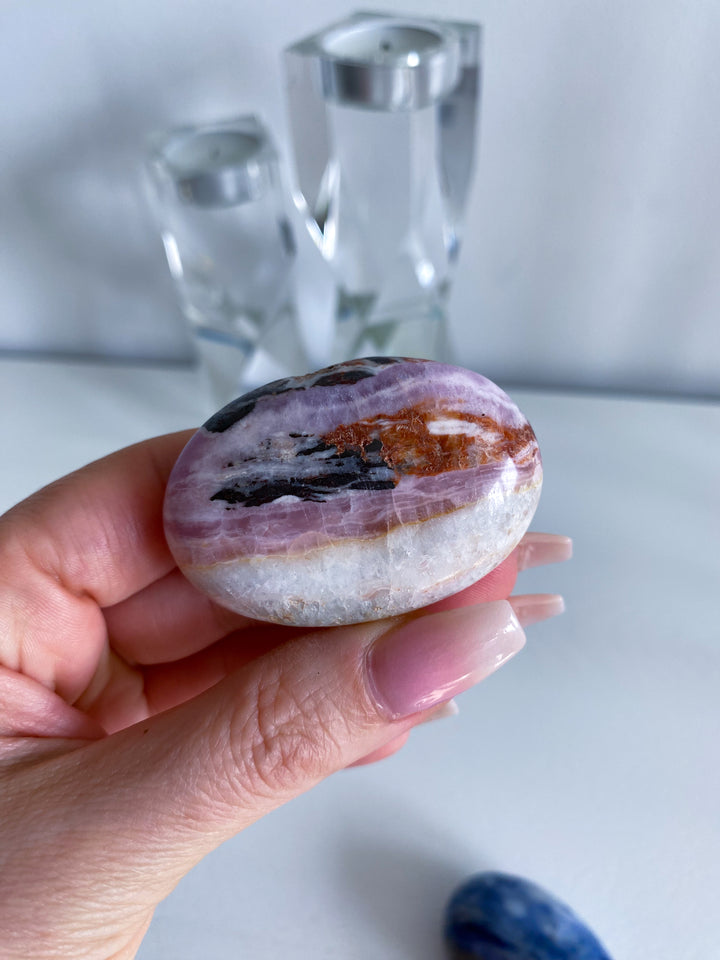 Small Striped Pink Aragonite Palm Stone #1