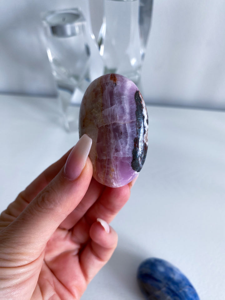 Small Striped Pink Aragonite Palm Stone #1