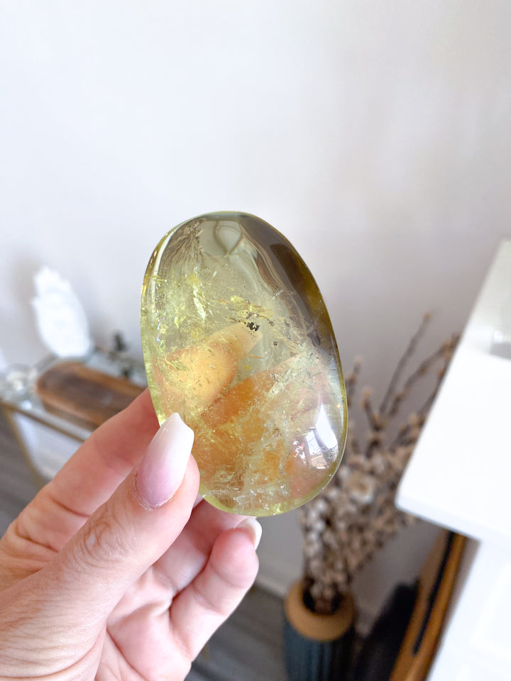 Natural Yellow, Smoky Citrine Palm Stone #1