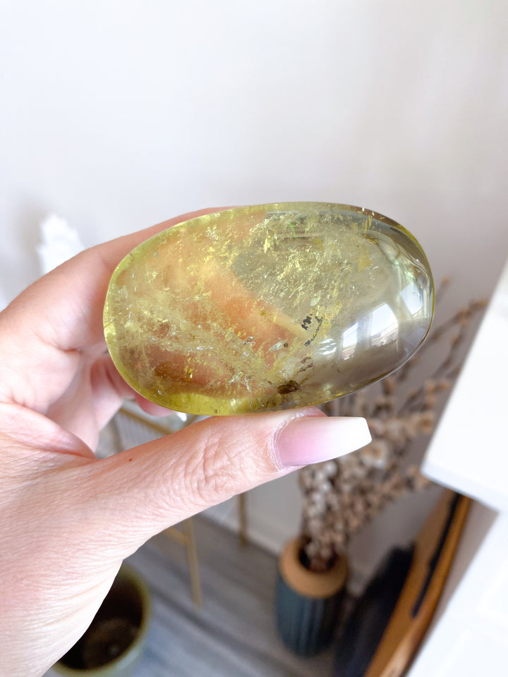 Natural Yellow, Smoky Citrine Palm Stone #1