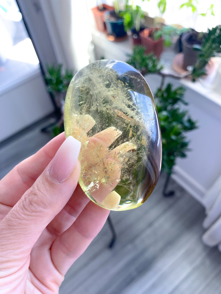 Natural Yellow, Smoky Citrine Palm Stone #1