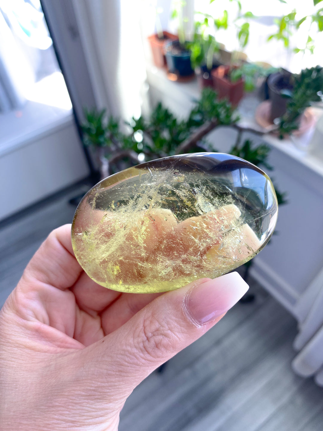 Natural Yellow, Smoky Citrine Palm Stone #1