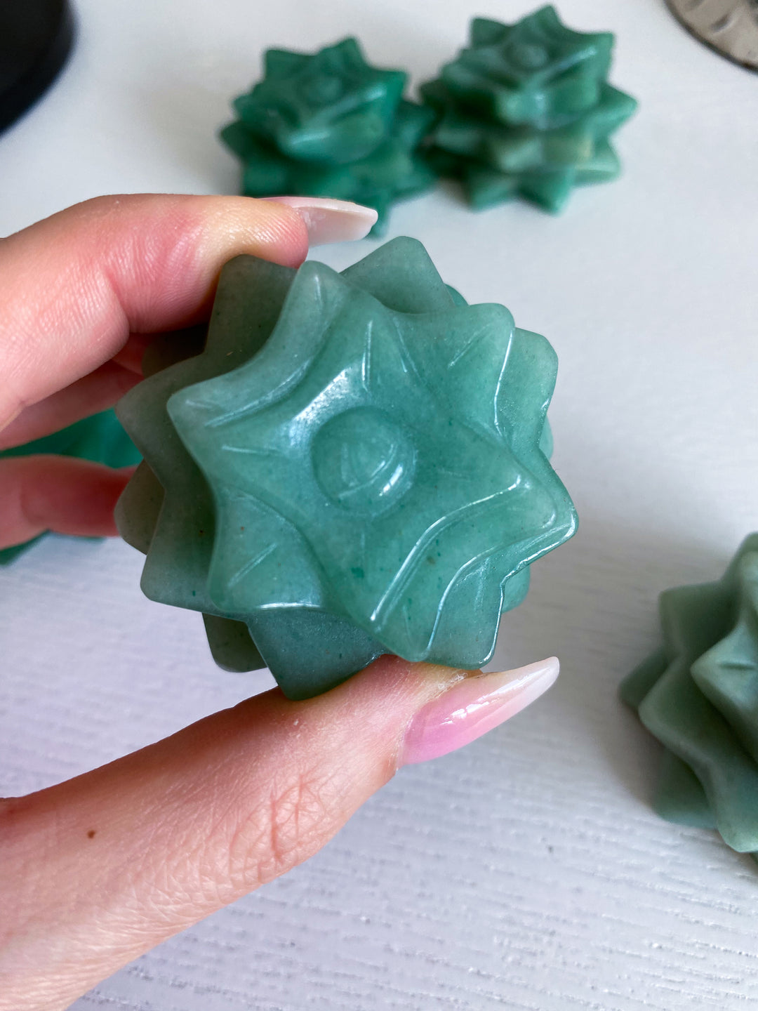 Green Aventurine Lotus Carving