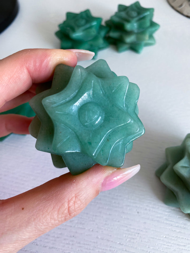 Green Aventurine Lotus Carving