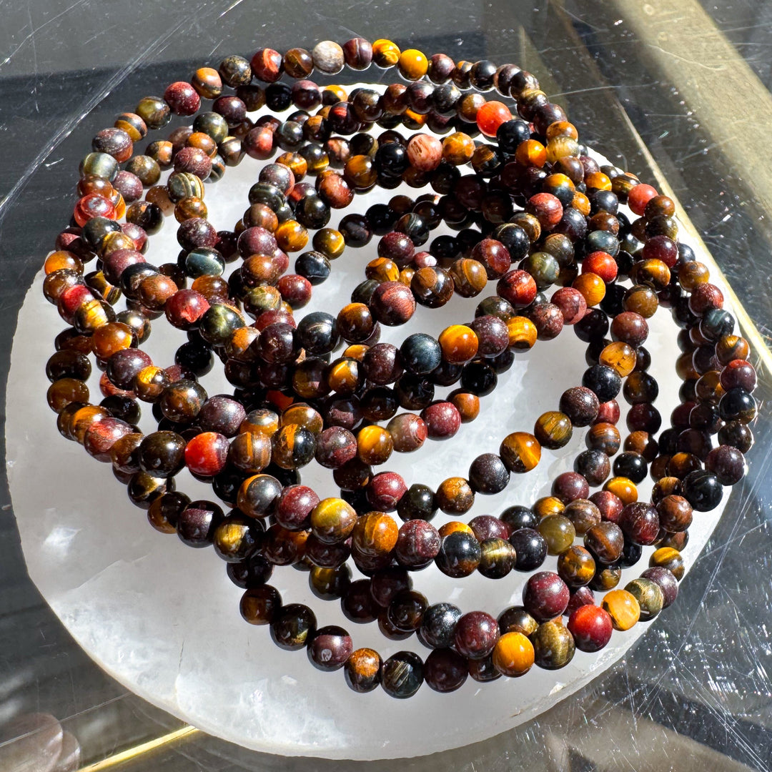 Gold, Red & Blue Tigers Eye 4mm Bracelet