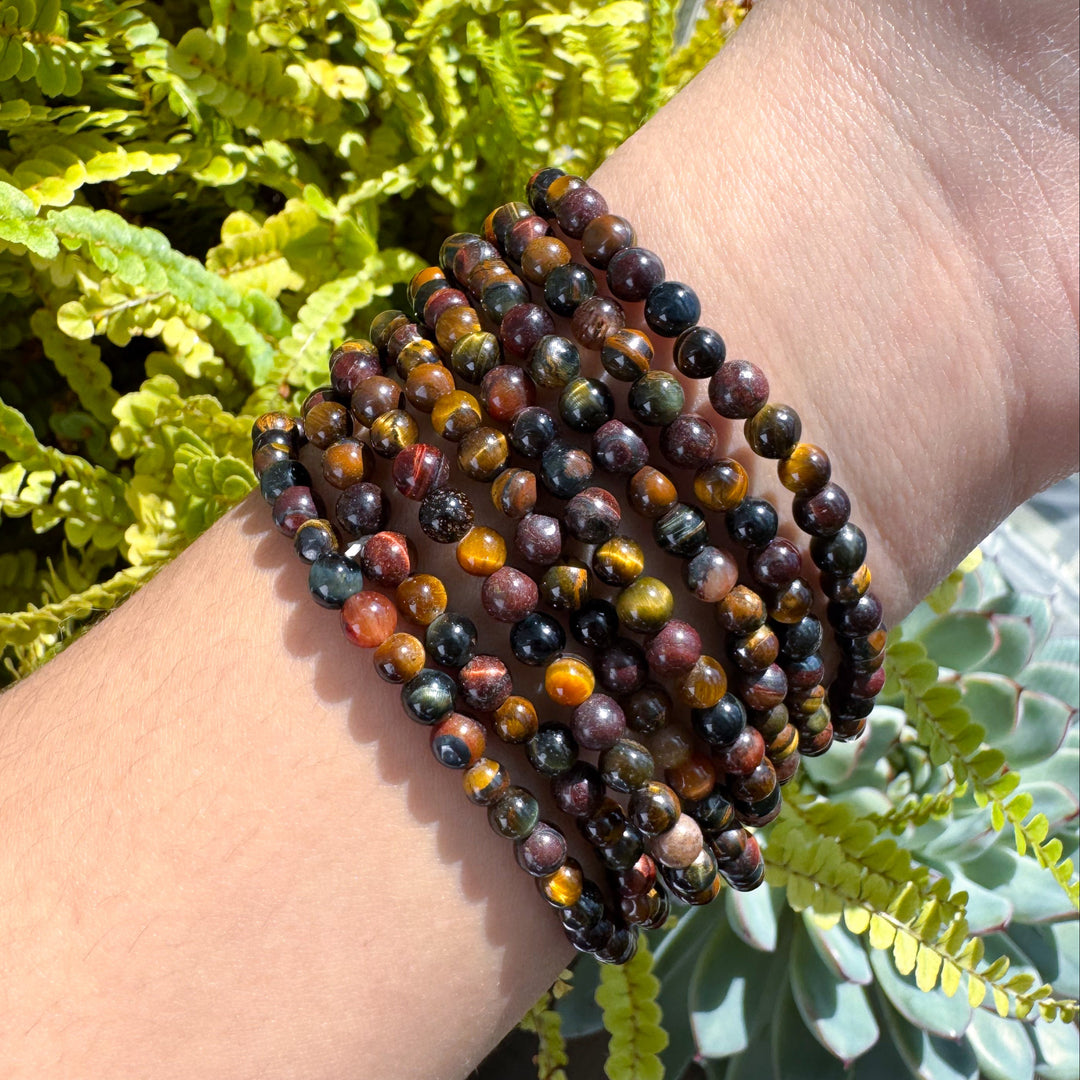 Gold, Red & Blue Tigers Eye 4mm Bracelet