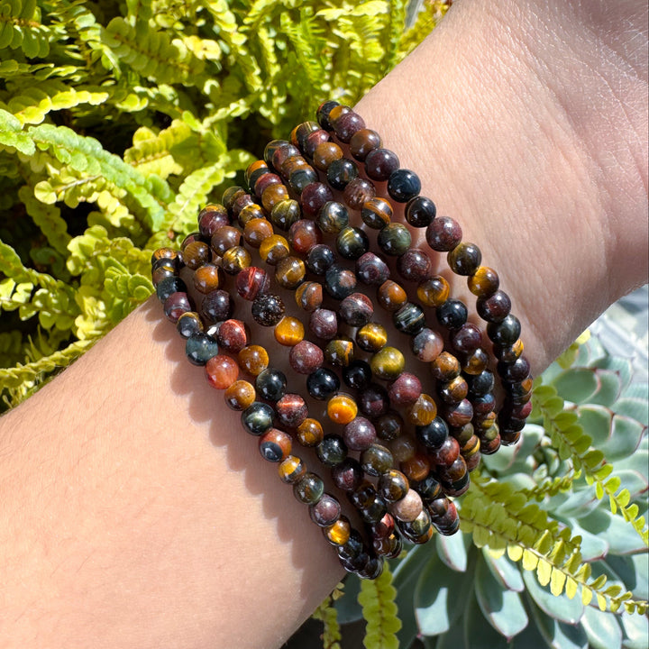 Gold, Red & Blue Tigers Eye 4mm Bracelet