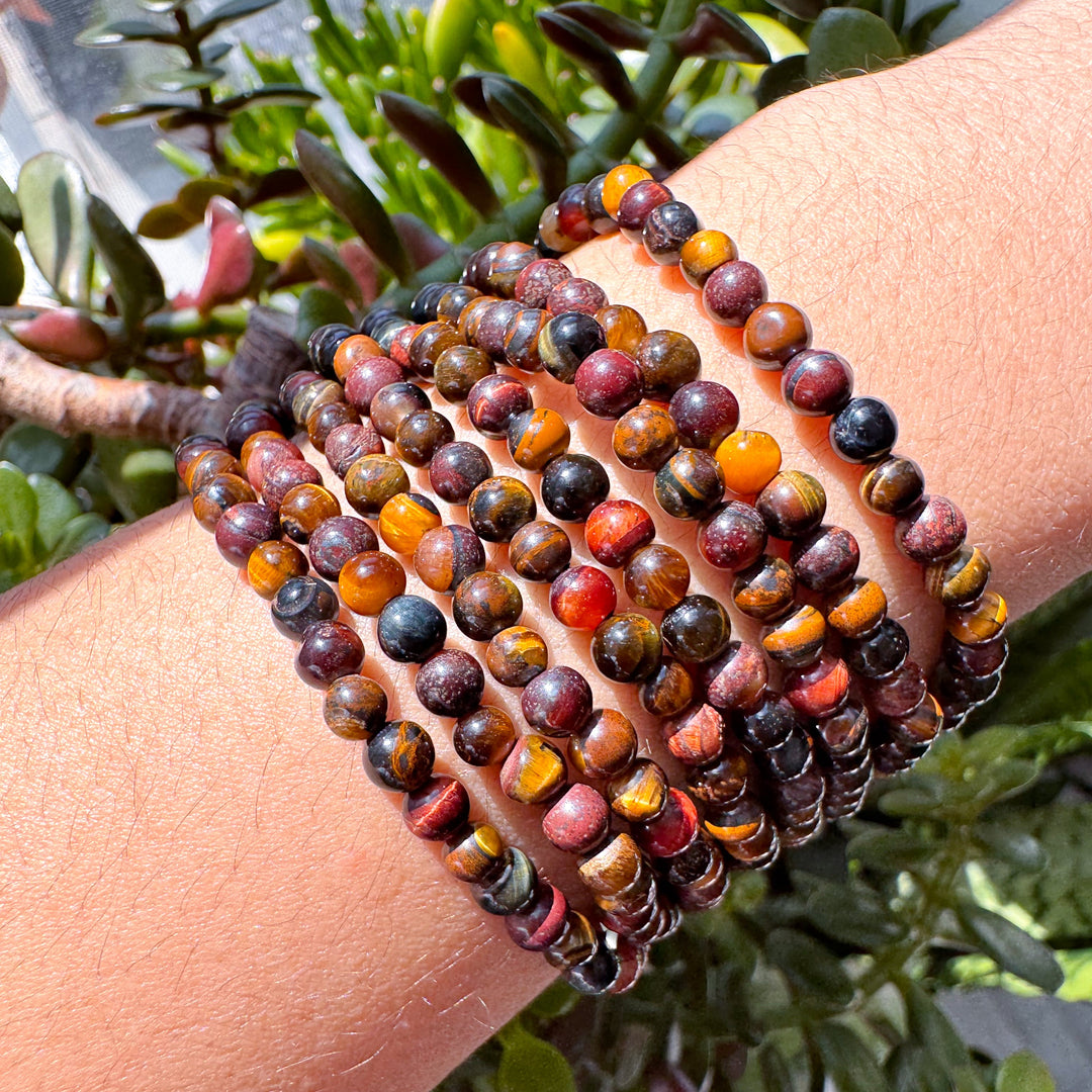 Gold, Red & Blue Tigers Eye 4mm Bracelet