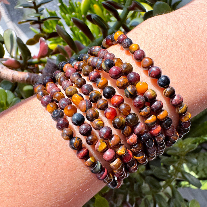 Gold, Red & Blue Tigers Eye 4mm Bracelet