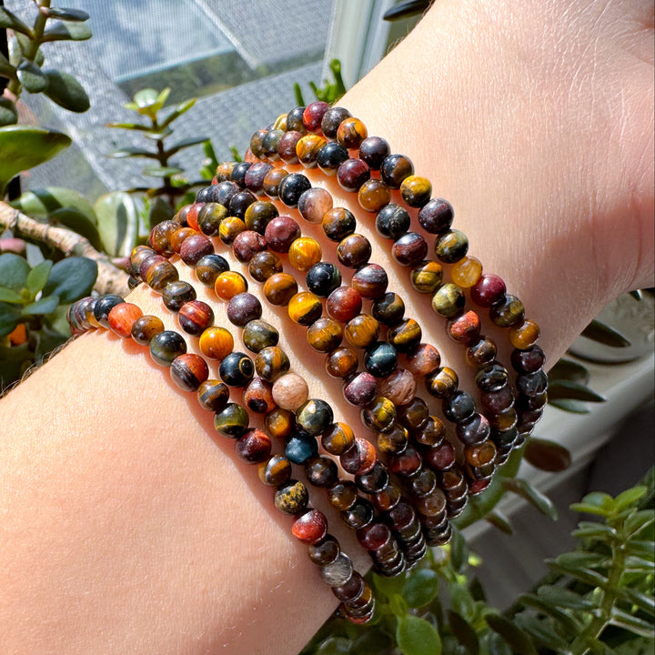 Gold, Red & Blue Tigers Eye 4mm Bracelet