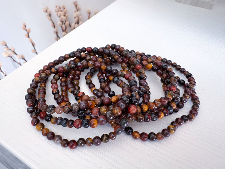 Gold, Red & Blue Tigers Eye 4mm Bracelet