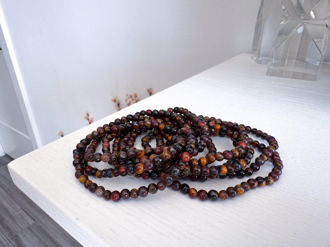 Gold, Red & Blue Tigers Eye 4mm Bracelet