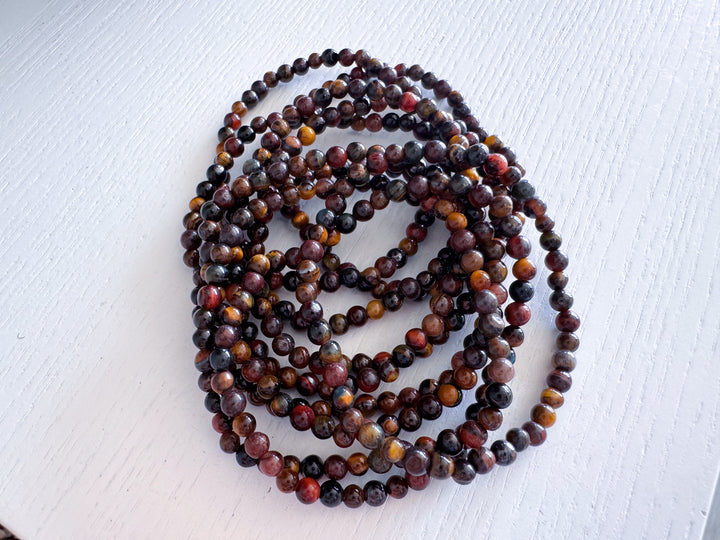 Gold, Red & Blue Tigers Eye 4mm Bracelet