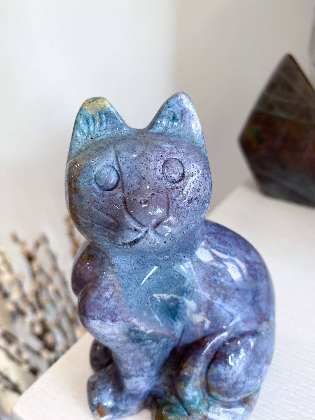 Ocean Jasper Cat Carving - Get Exact Piece