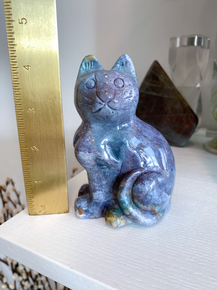 Ocean Jasper Cat Carving - Get Exact Piece