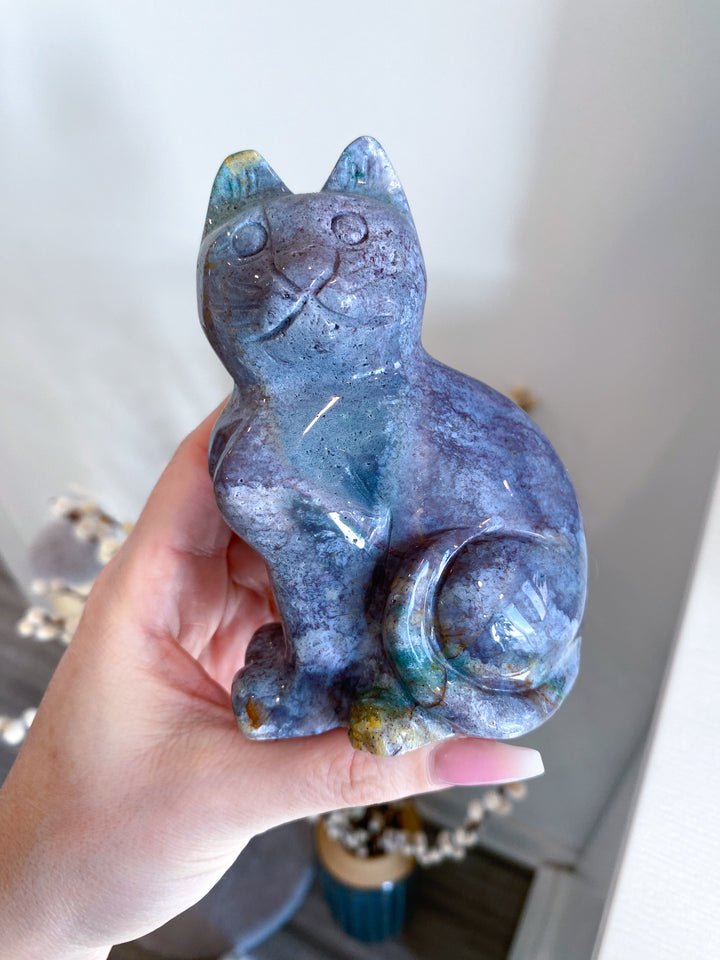 Ocean Jasper Cat Carving - Get Exact Piece