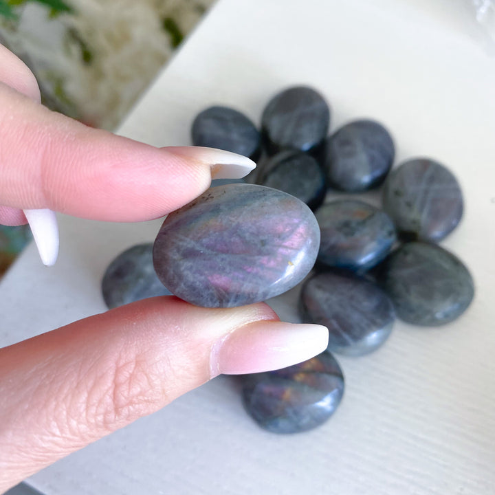 Small, Flashy Sunset Labradorite Pebble Stone