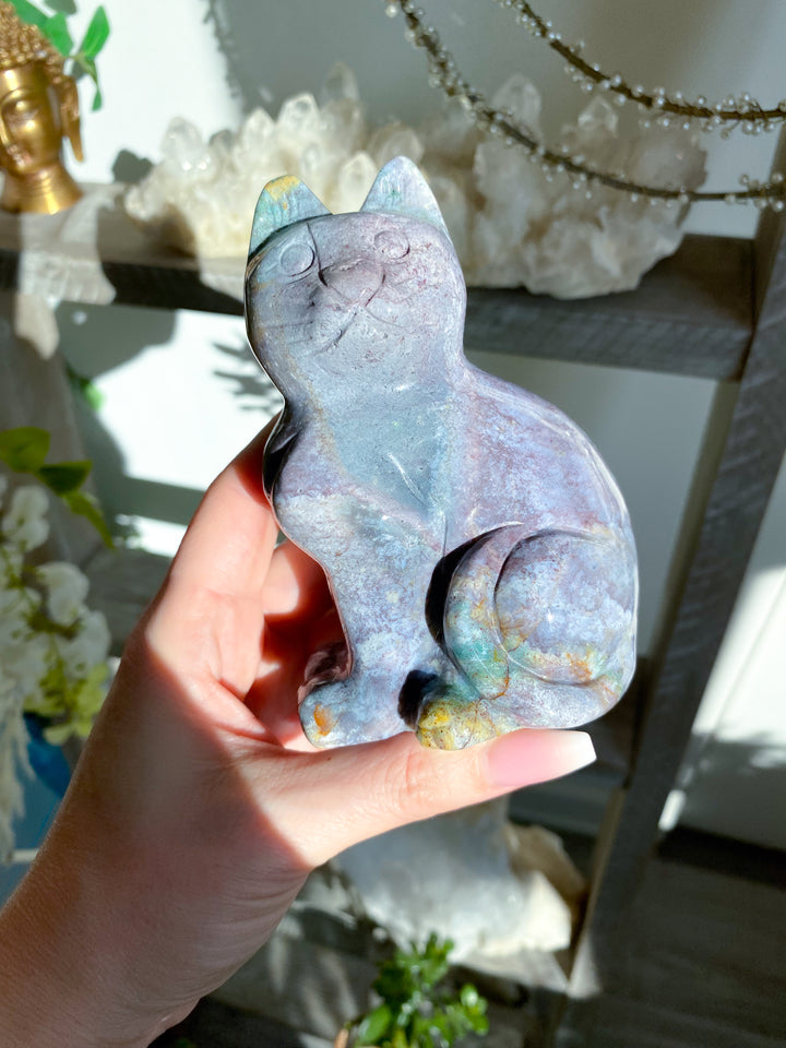 Ocean Jasper Cat Carving - Get Exact Piece