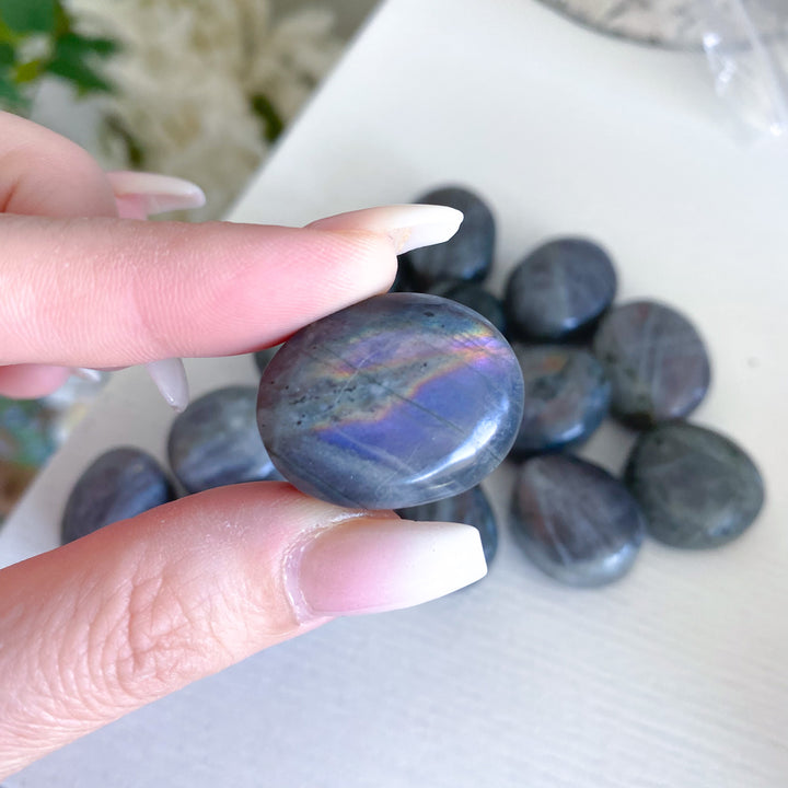 Small, Flashy Sunset Labradorite Pebble Stone