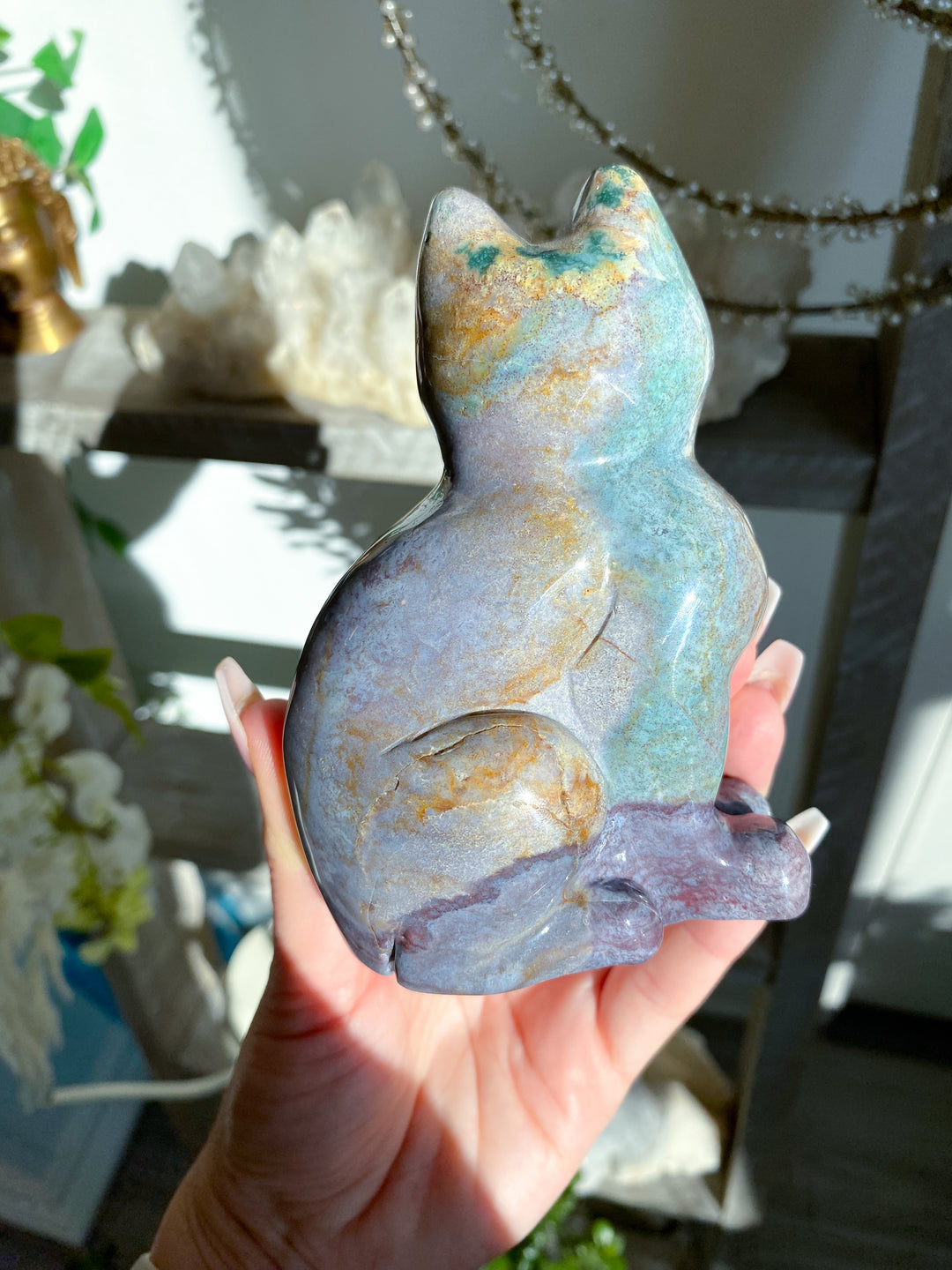 Ocean Jasper Cat Carving - Get Exact Piece