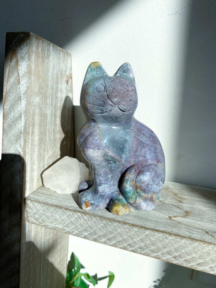 Ocean Jasper Cat Carving - Get Exact Piece