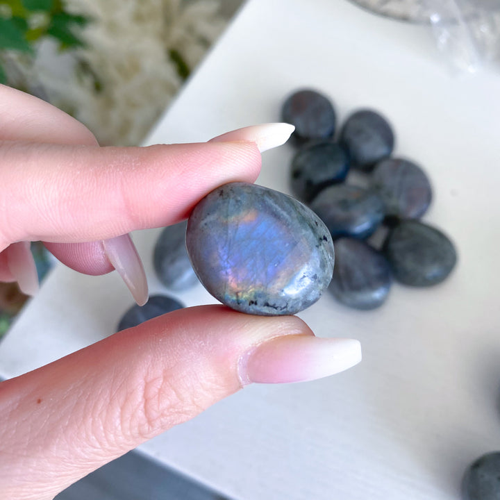 Small, Flashy Sunset Labradorite Pebble Stone