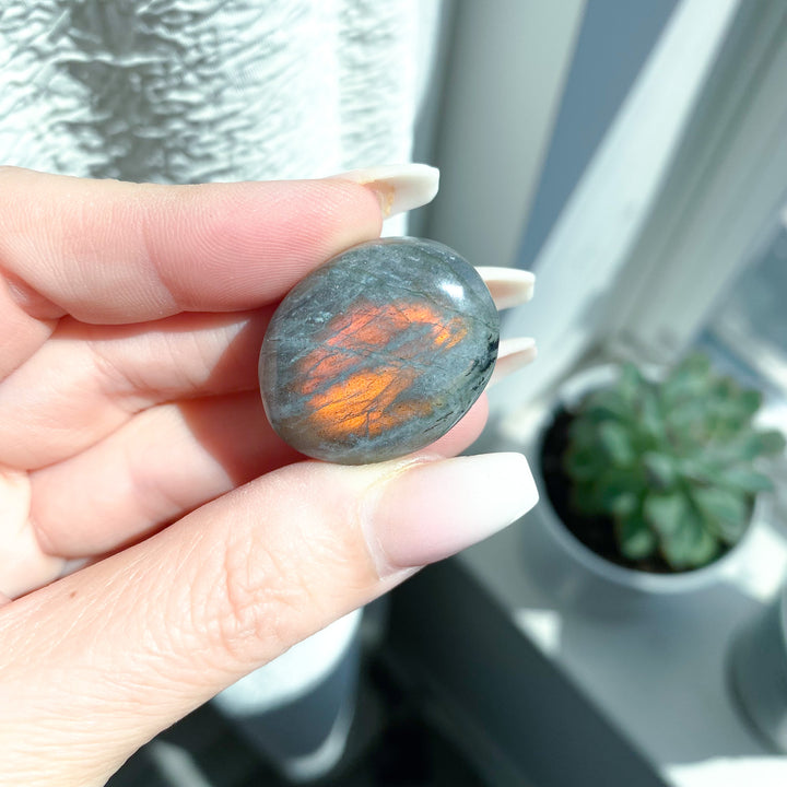 Small, Flashy Sunset Labradorite Pebble Stone