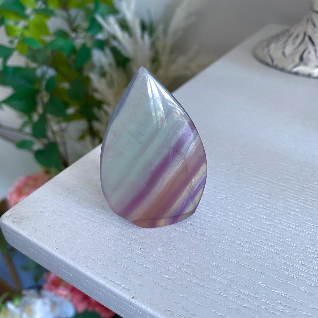 Small Pastel Green and Purple Rainbow Fluorite Flame 