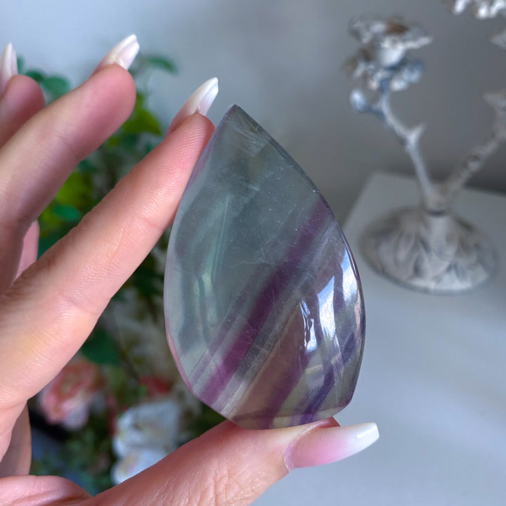 Small Pastel Green and Purple Rainbow Fluorite Flame 