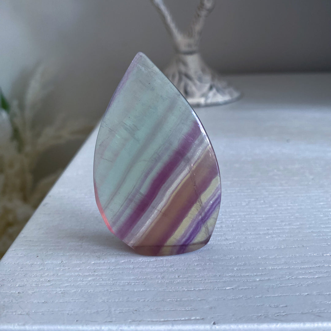 Small Pastel Green and Purple Rainbow Fluorite Flame 