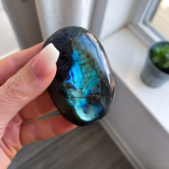 Flashy Blue Labradorite Palm Stone 