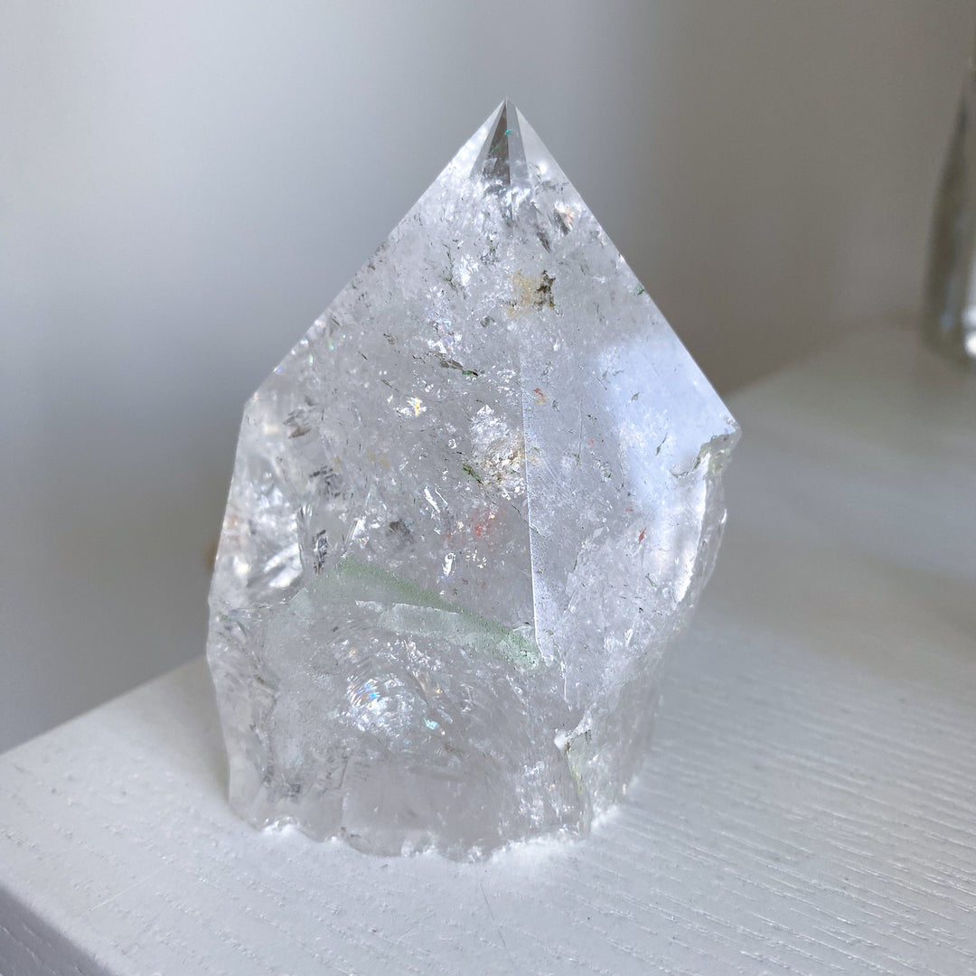 Clear Quartz Top Polish Point w/ Rainbows, Inclusions