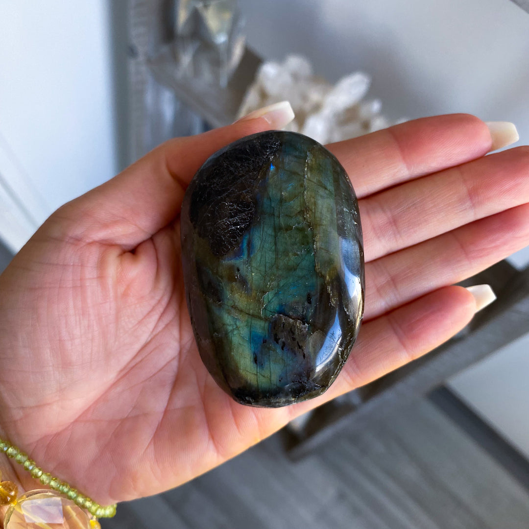 Flashy Blue Labradorite Palm Stone 