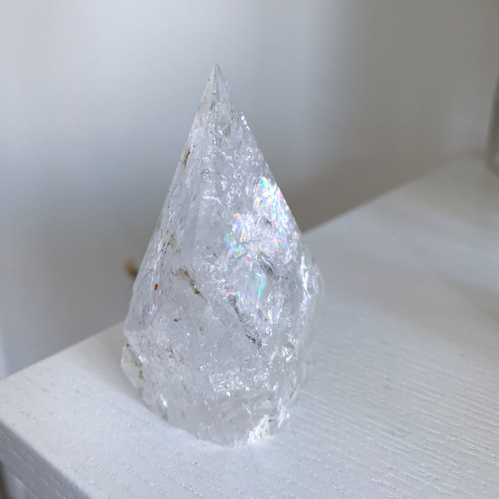 Clear Quartz Top Polish Point w/ Rainbows, Inclusions