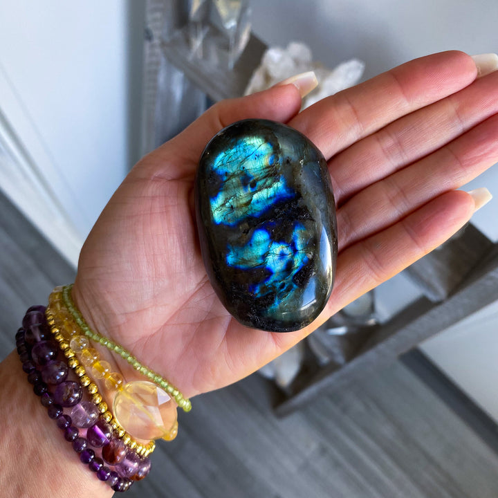 Flashy Blue Labradorite Palm Stone 