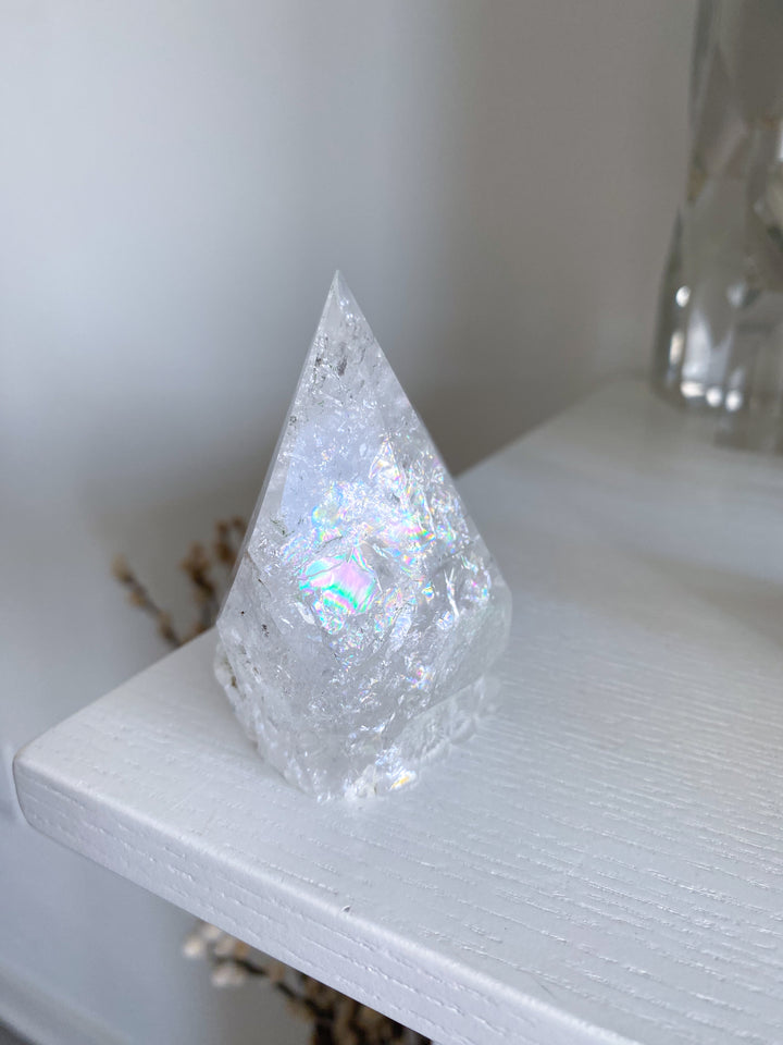 Clear Quartz Top Polish Point w/ Rainbows, Inclusions