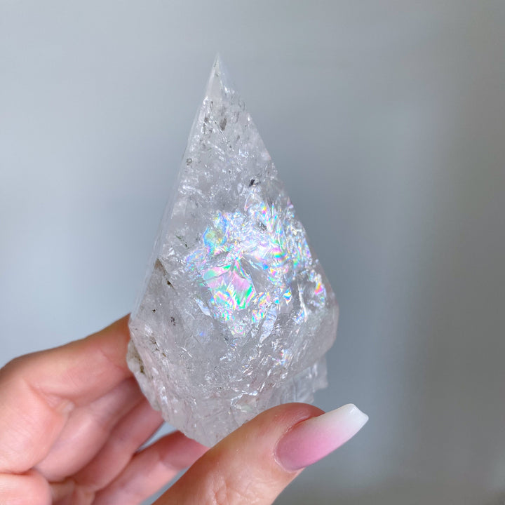 Clear Quartz Top Polish Point w/ Rainbows, Inclusions