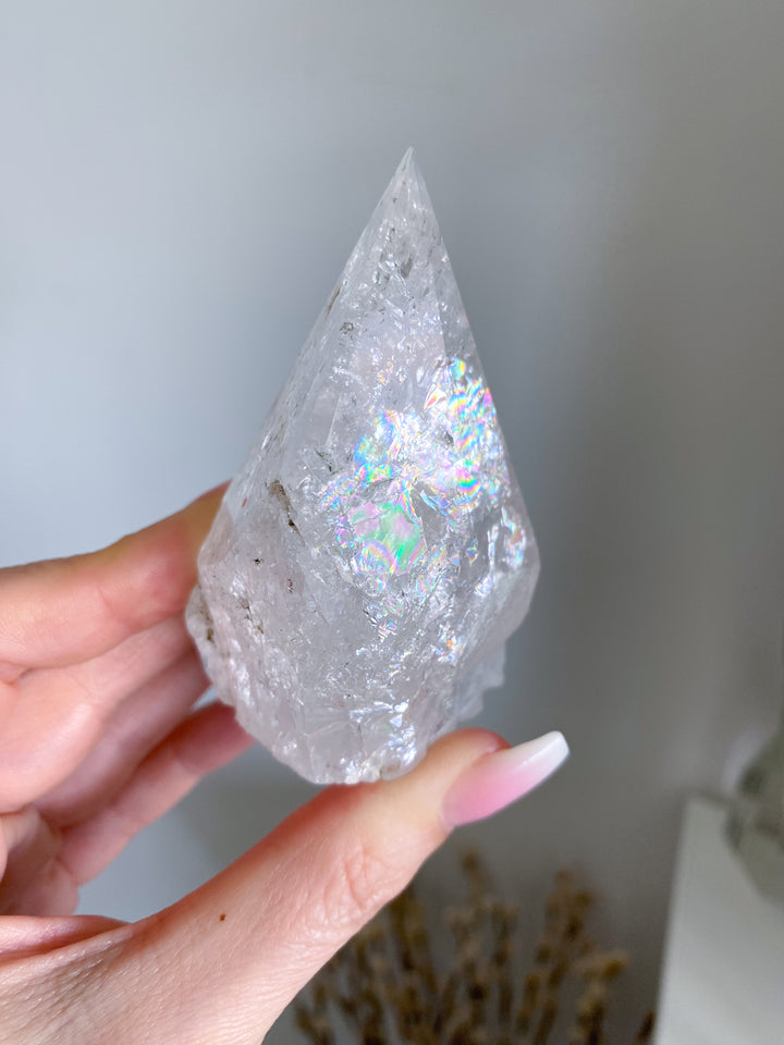 Clear Quartz Top Polish Point w/ Rainbows, Inclusions