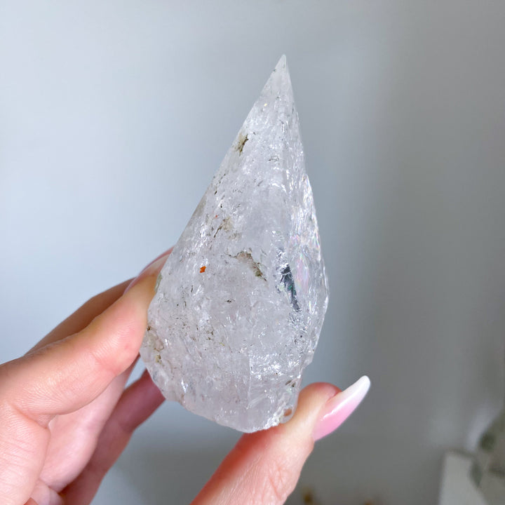 Clear Quartz Top Polish Point w/ Rainbows, Inclusions