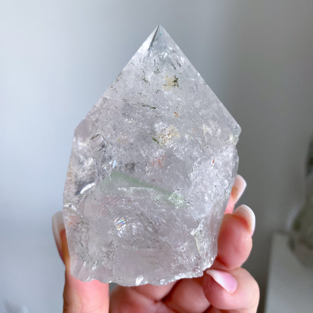 Clear Quartz Top Polish Point w/ Rainbows, Inclusions