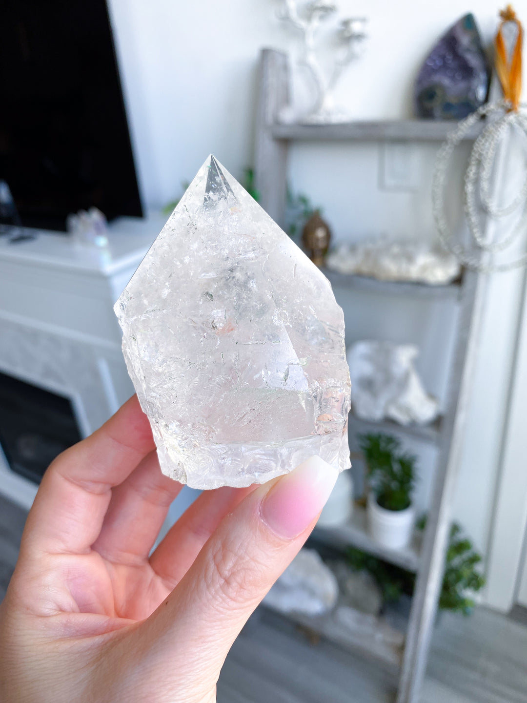 Clear Quartz Top Polish Point w/ Rainbows, Inclusions