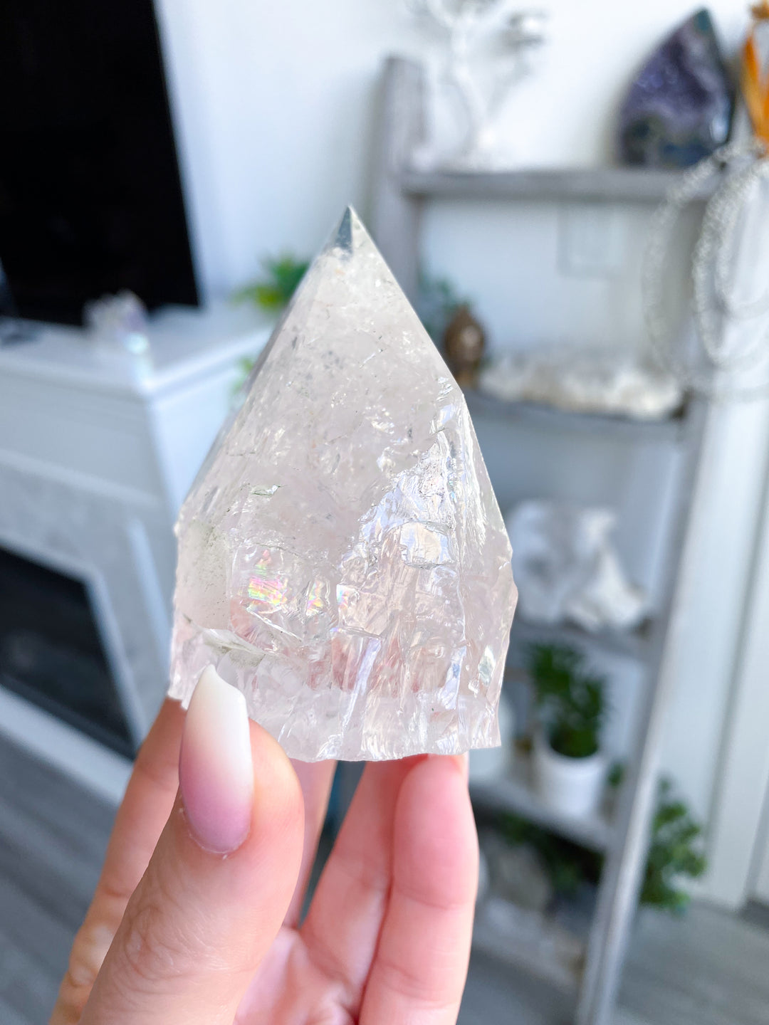 Clear Quartz Top Polish Point w/ Rainbows, Inclusions