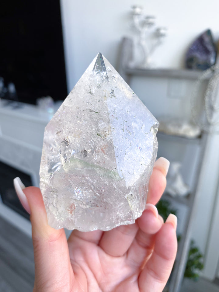 Clear Quartz Top Polish Point w/ Rainbows, Inclusions