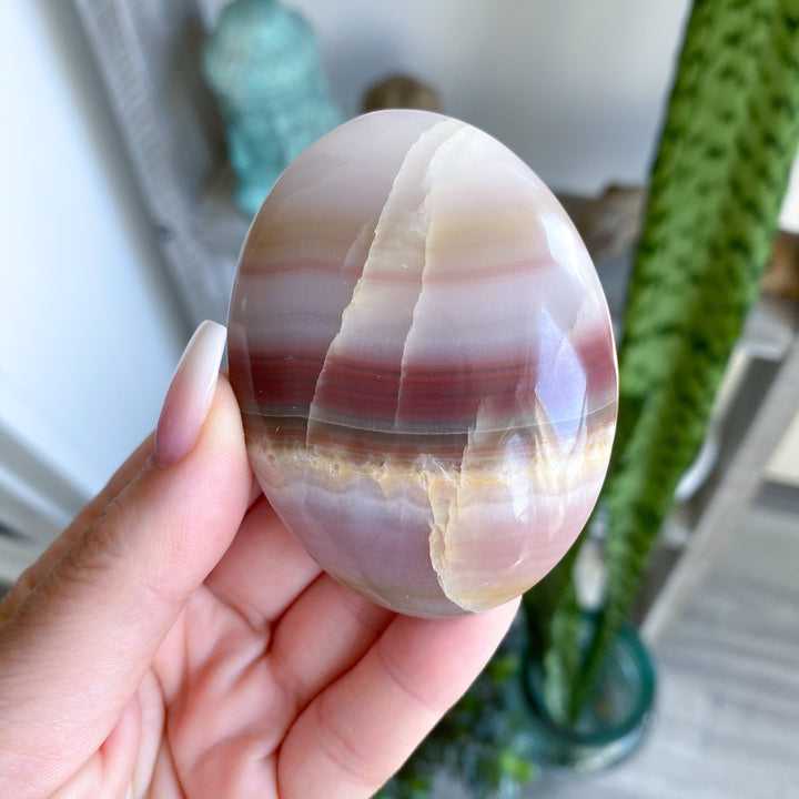 Banded Pink Onyx Palm Stone #1