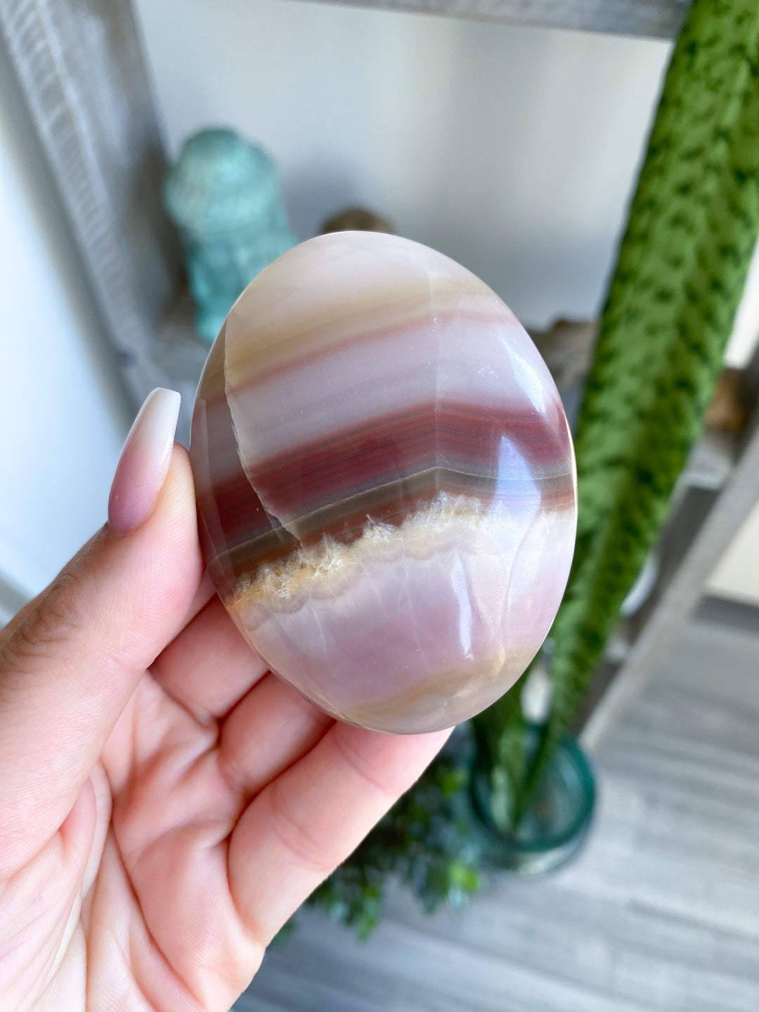 Banded Pink Onyx Palm Stone #1