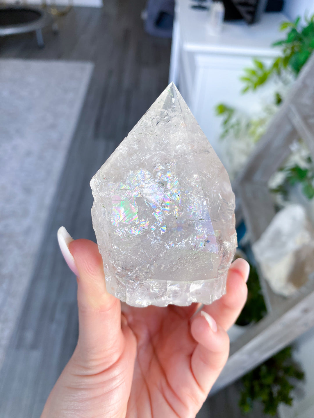 Clear Quartz Top Polish Point w/ Rainbows, Inclusions