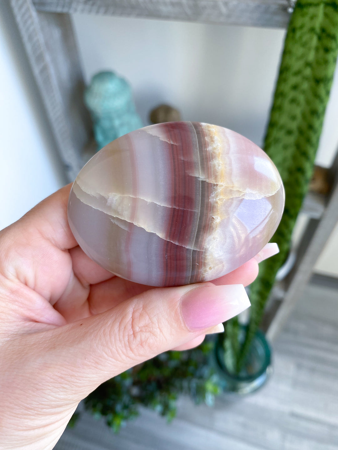 Banded Pink Onyx Palm Stone #1