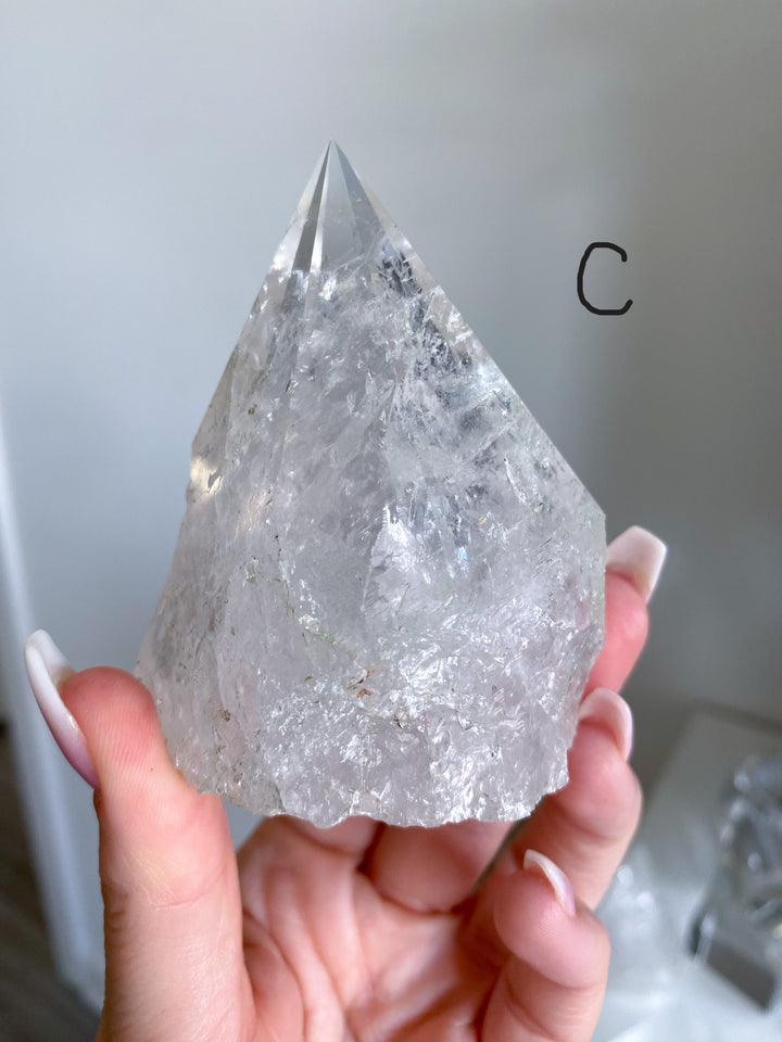 Clear Quartz Top Polish Point 3" w/ Inclusions
