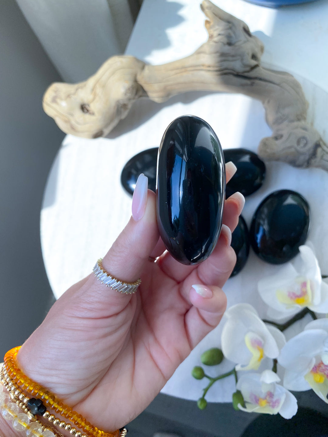 Black Obsidian Palm Stone