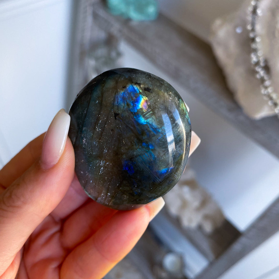 Flashy Labradorite Palm Stone 